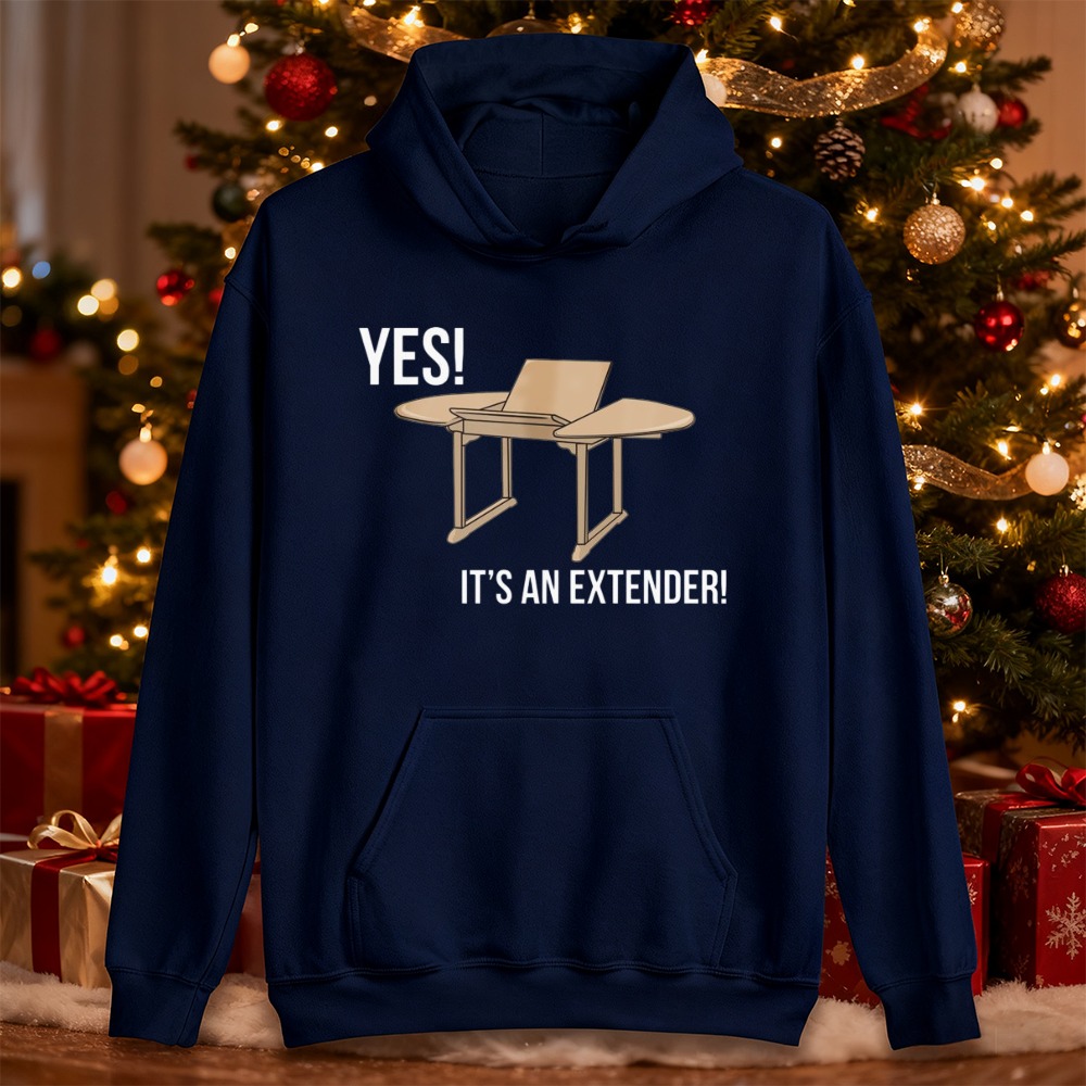 Woodworking Jokes - はい、これは面白い拡張式ダイニングテーブルのグラフィックがプリントされたユニセックスのプルオーバーパーカーです。ユーモラスなデザインで、木工家具をテーマにしたジョークが描かれており、カジュアルなトップスとして着用できます。