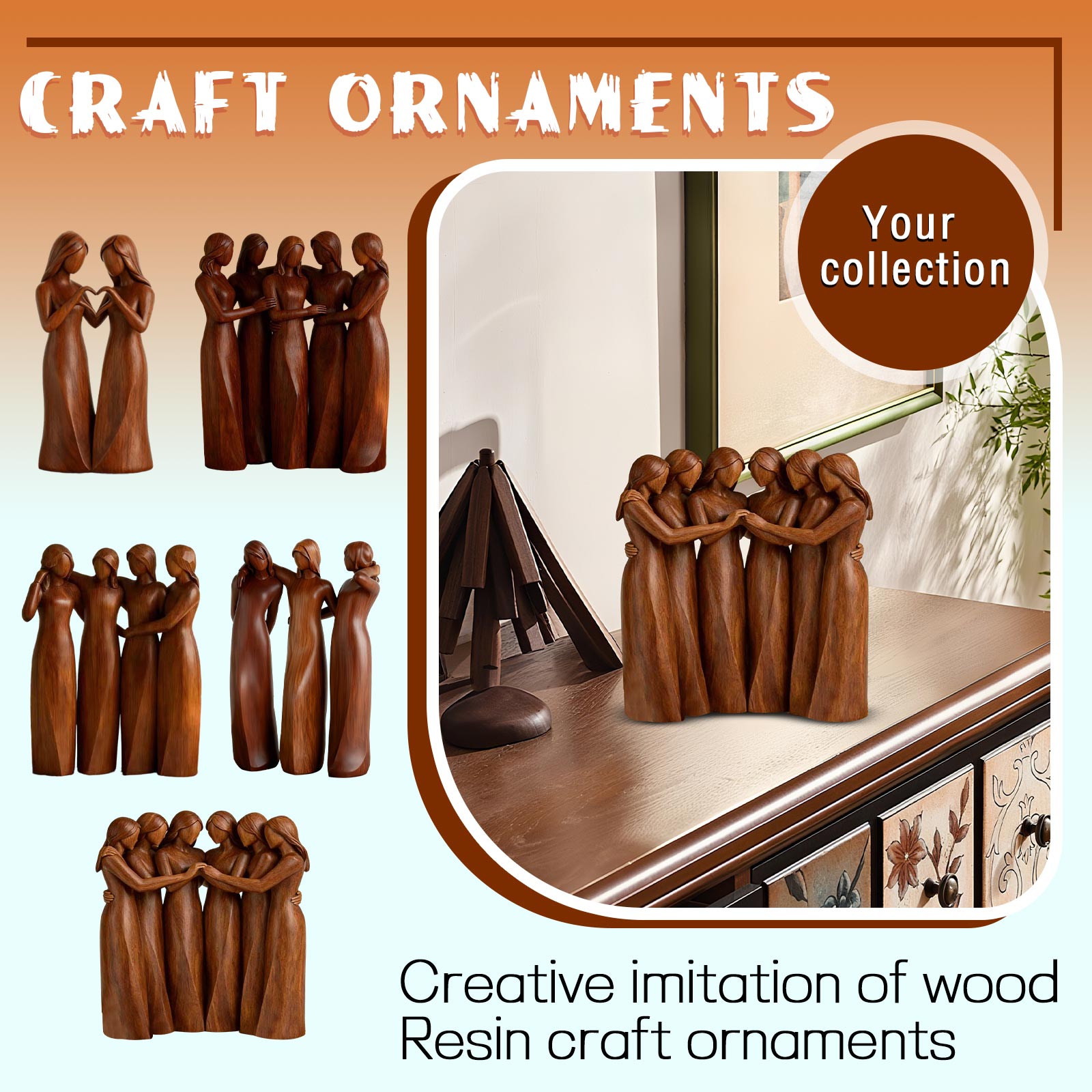クリエイティブ模造木樹脂クラフト装飾品姉妹友情家の装飾デスク - Woodworking Resin のレビューと価格